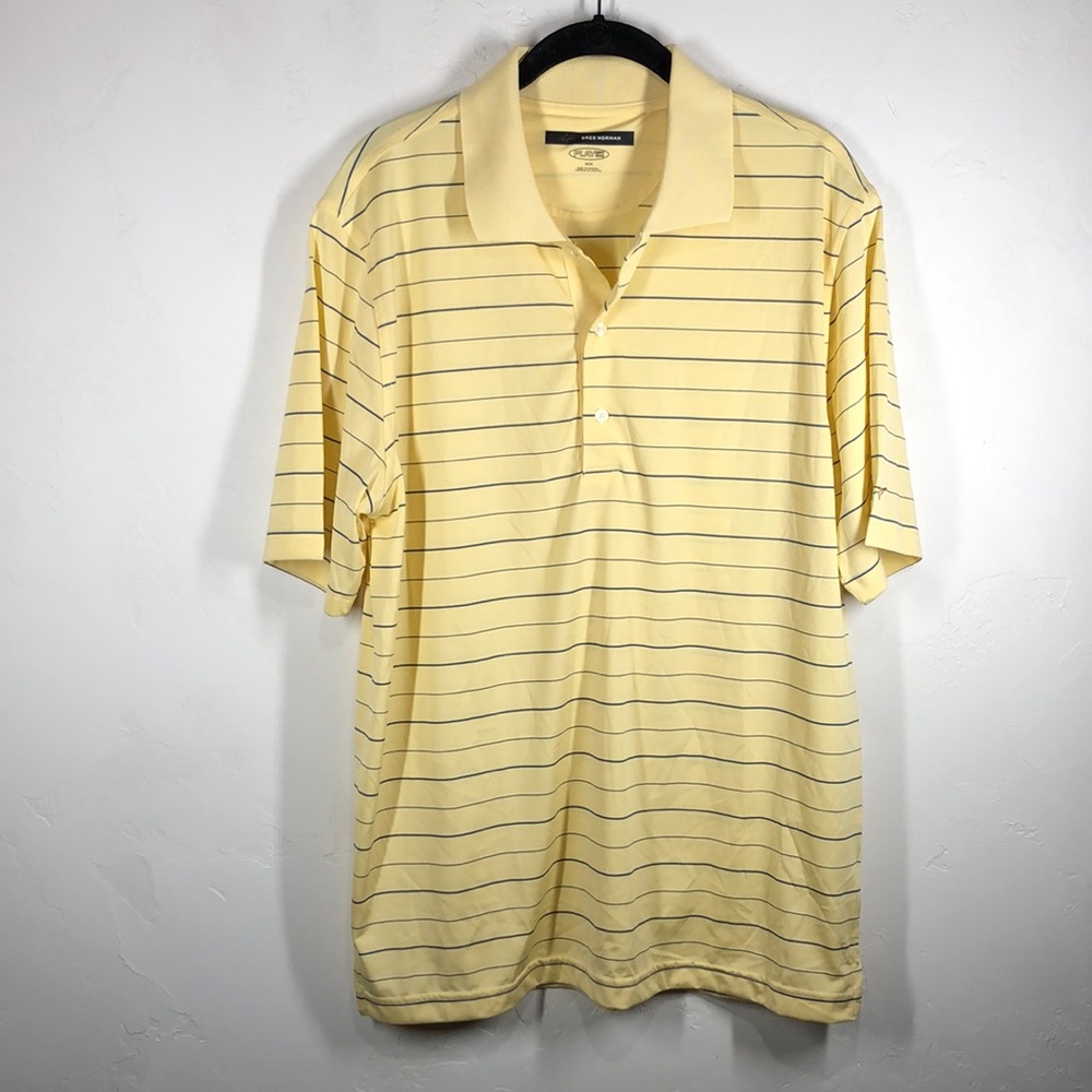 Greg Norman yellow and blue stripe polo size medium